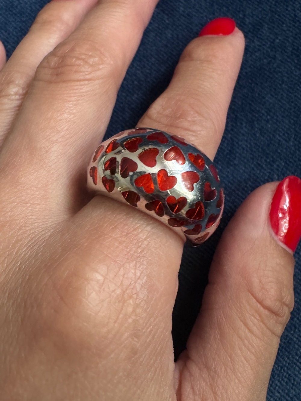 Orange Murano Glass and Sterling Silver‎ Dome Ring - Size 8 - Picture 2 of 6